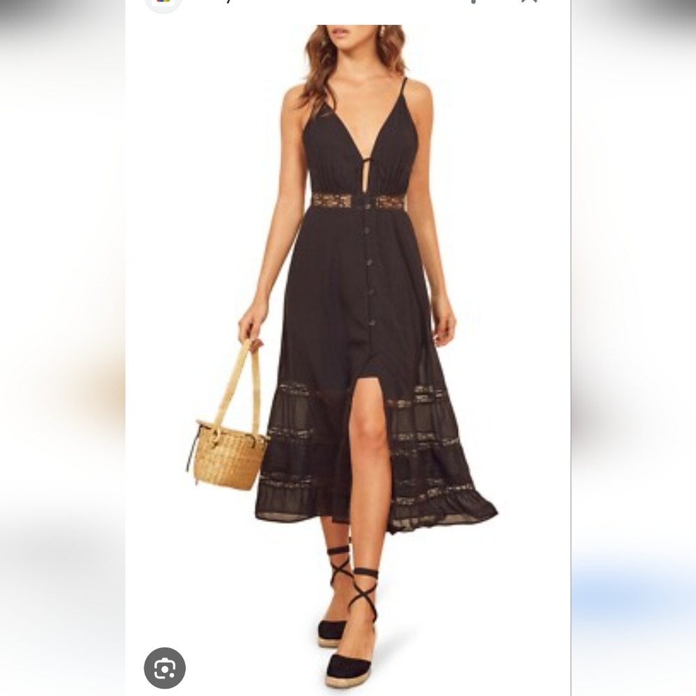 Reformation Black Midi Dress with Lace Insets - Picture 2 of 9